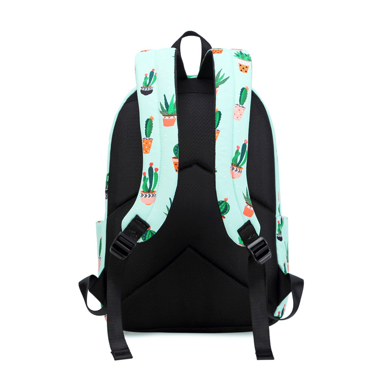 atinfor Brand Waterproof Nylon Lightweight Cactus Printing Backpack Women 16.5 inch Middle School Student Book Bag