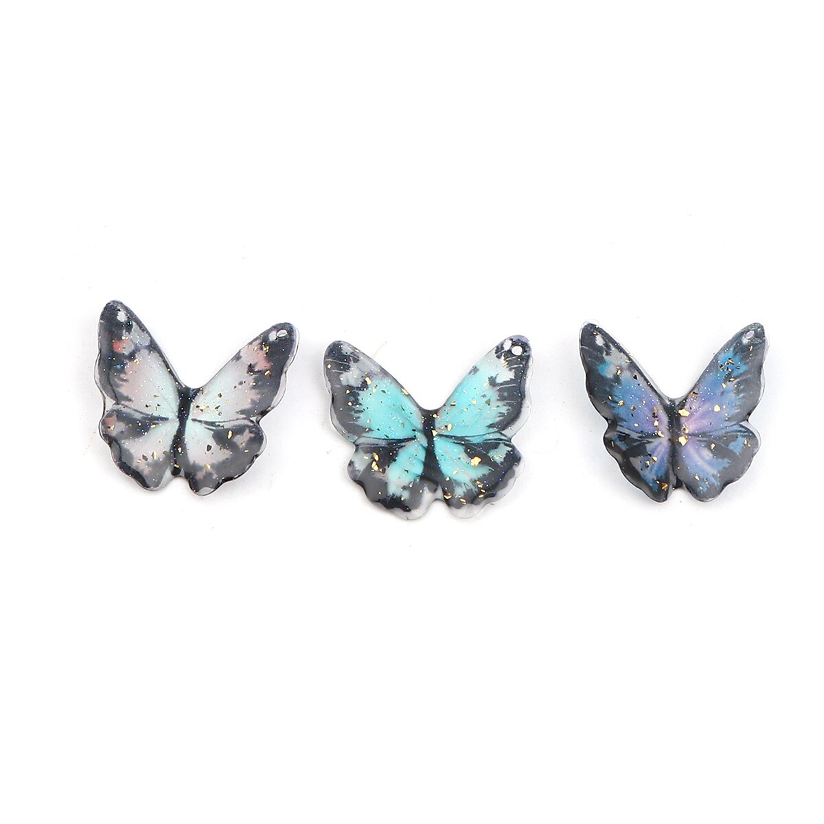 3/5PCs fascini del pendente della serie della farfalla dell'insetto della resina per la fabbricazione di gioielli foglia d'oro farfalla animale blu viola stagnola 23mm x 22mm