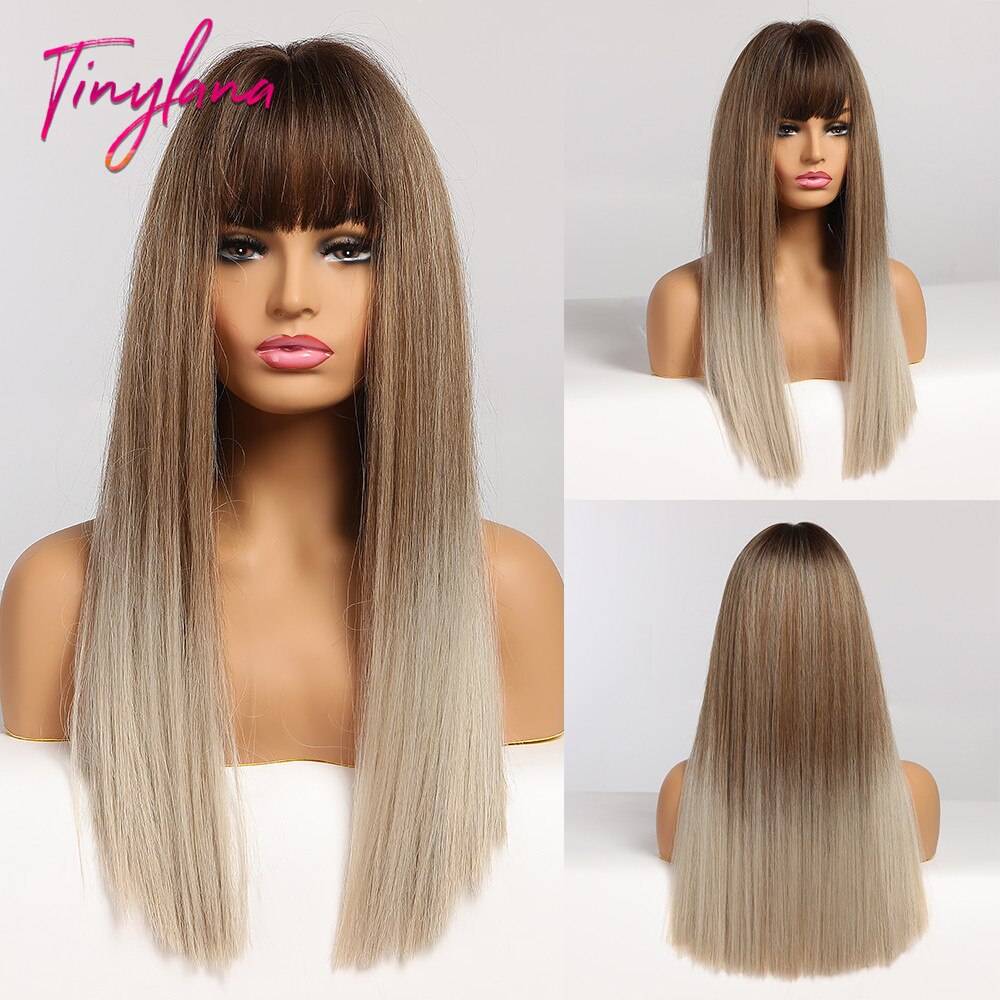 sehr klein LANA Synthetische Haar Perücken mit Pony Lange Gerade Dunkelbraun Perücken für Frauen afro Hohe Temperatur Faser Cosplay Partei perücken: lc308-3