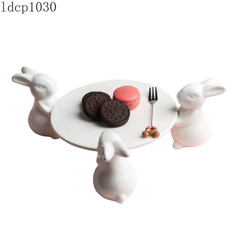 White Porcelain Rabbit Dessert Plate Household Fruit Cake Plate Banquet Tabletop Ceramic Display Plates Cute Animal Rabbit Tray