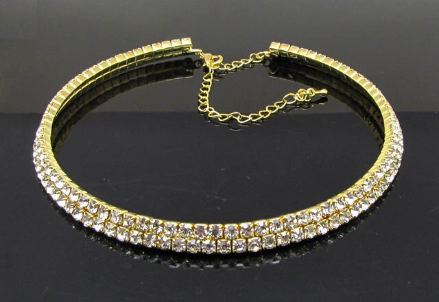 2-reihe Diamante Kristall Strass Halskette Halsband Abend Braut Partei Schmuck Zubehör für Frauen