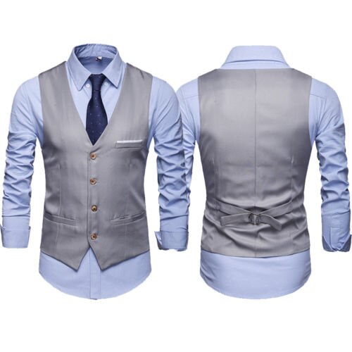 Mode Mannen Formele Casual Business Vest Pak Slanke Double-Breasted Plaid Vest Jas Plus Size: Grijs / XL