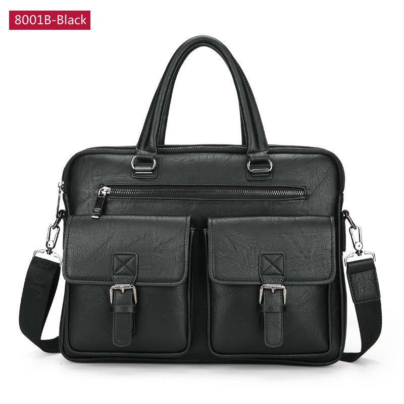 OYIXINGER cartelle da uomo borsa da uomo in pelle da lavoro borsa a tracolla a due tasche borsa a mano morbida borse per Laptop Bolso Bandolera Hombre: 8001B-Black