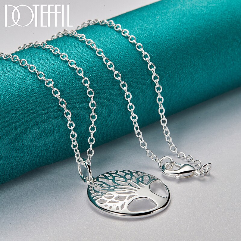 DOTEFFIL-collar con colgante redondo de árbol para mujer, de Plata de Ley 925, cadena de 16-30 pulgadas, joyería de compromiso de boda a la