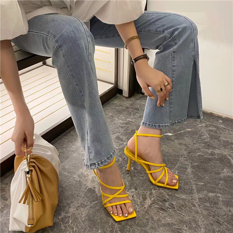 Dames sandalen nette schoenen smalle band open teen holle zomer feest sandalen bruids pumps zwart/wit/groen/paarse sandalen