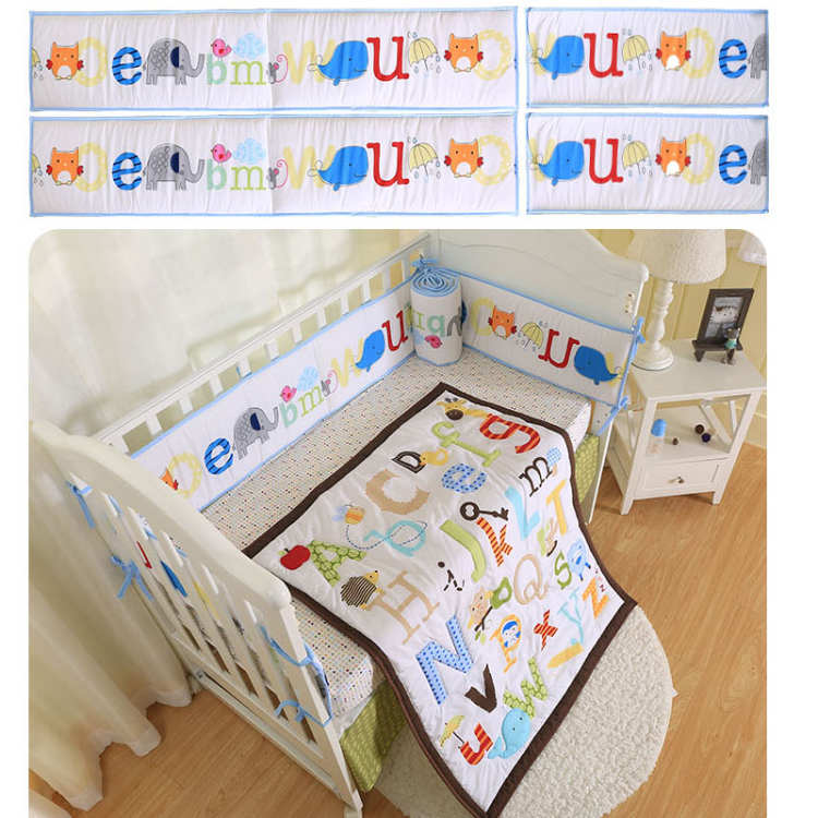 Kit de literie pour berceau de bébé, pare-chocs à volants, aile amovible, animaux de dessin animé, coussin de sécurité pour -né: learning A-Z