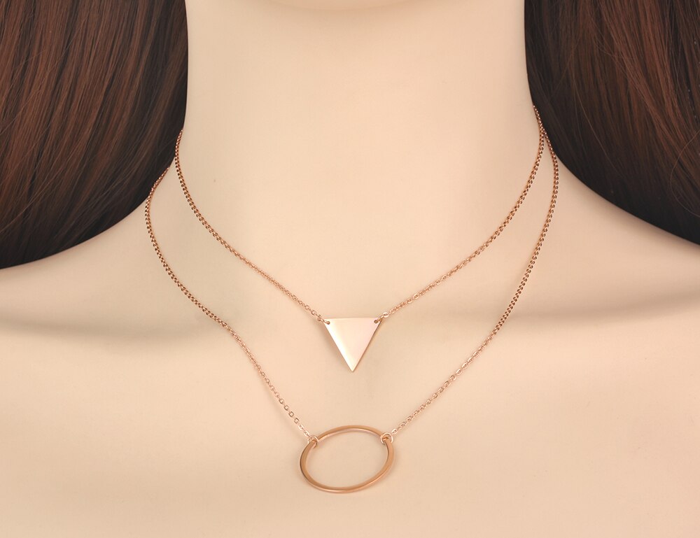 Lokaer Bohemen Double Layer Geometry Driehoek & Cirkel Charm Hanger Kettingen Voor Vrouwen Rvs Choker Ketting N20164