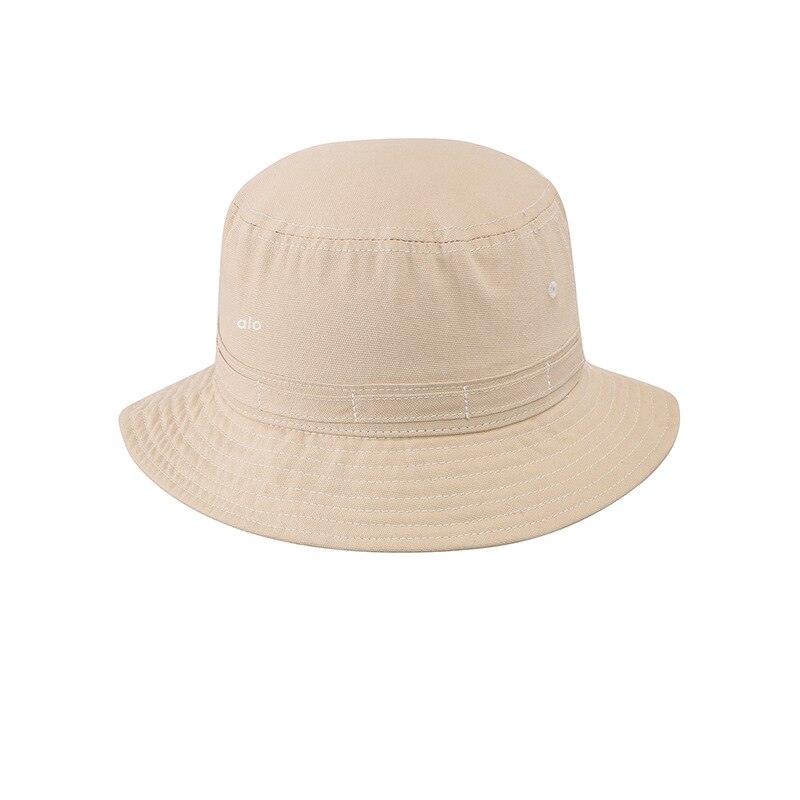 Alo Yoga Summer Fisherman Sun Hat Female Sunshade Sun Hat Tide Big Brim Pot Hat Outdoor Solid Color Canvas Uv Sun Protection Hat: White