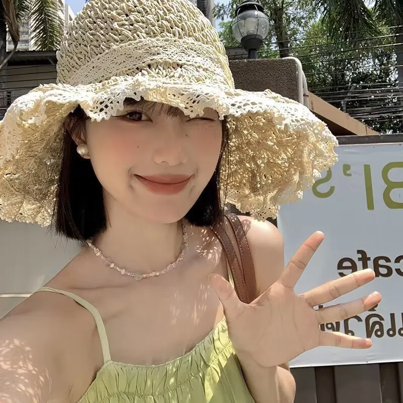 Straw Hat for Women Handmade Summer Hat Beach Travel Outdoor Summer Sun Hat Perfect for Panama Cap: Marrom