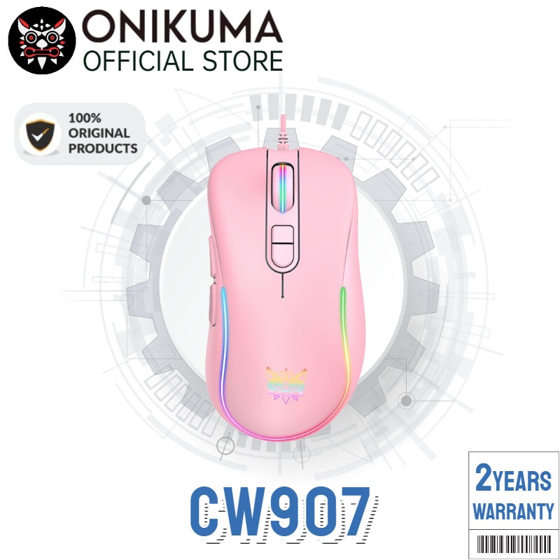 Onikuma CW907 Roze Leuke Rgb Bedrade Mechanische Gaming Muis Muizen Streamer Licht Effect 6-Speed Dpi Gaming Muizen