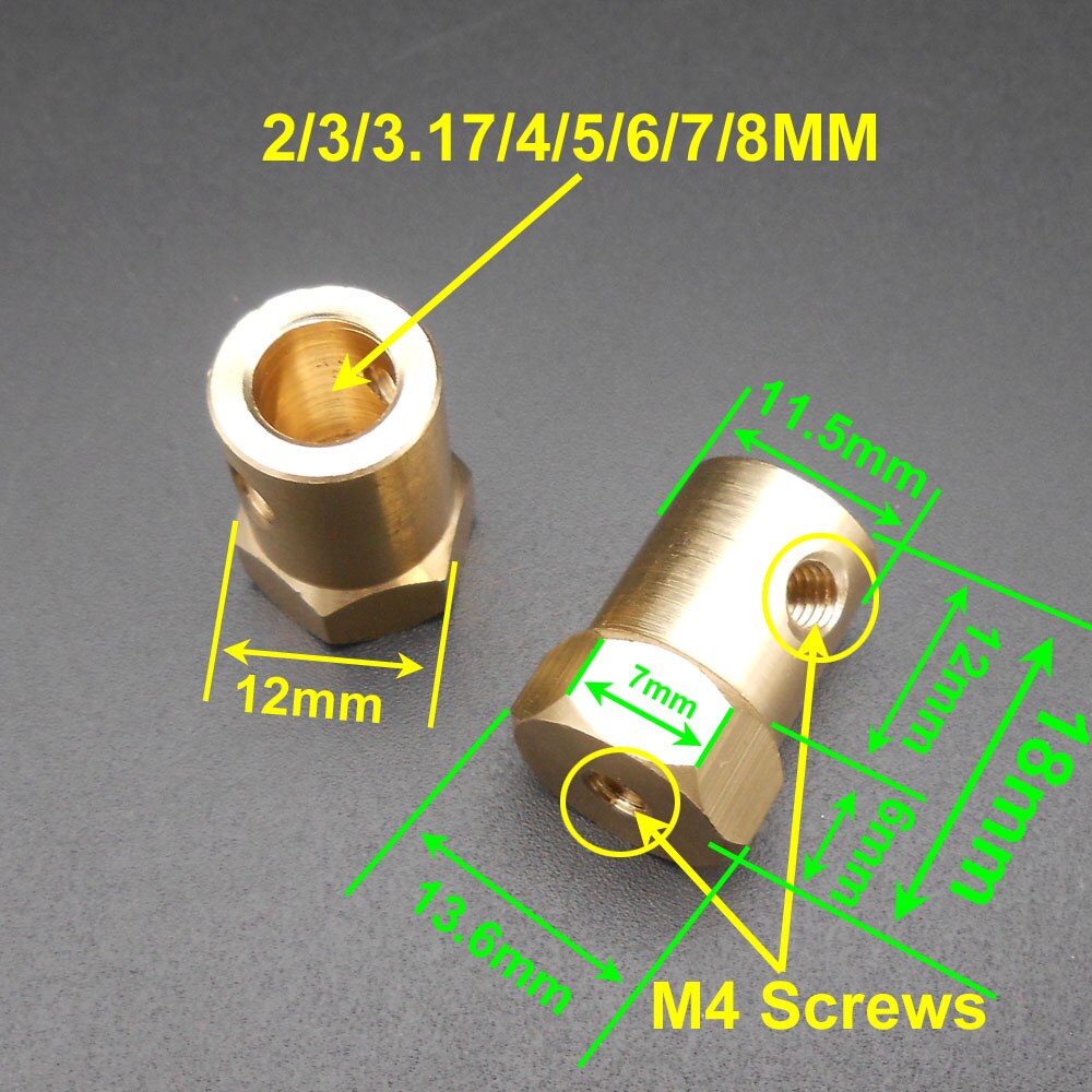 20Pcs X 12MM Hex Brass Shaft Motor Coupling Coupler 2MM 3MM 3.17MM 4MM 5MM 6MM 7MM 8MM L=18MM For Wheel Tyre DC Motor *FD895-902