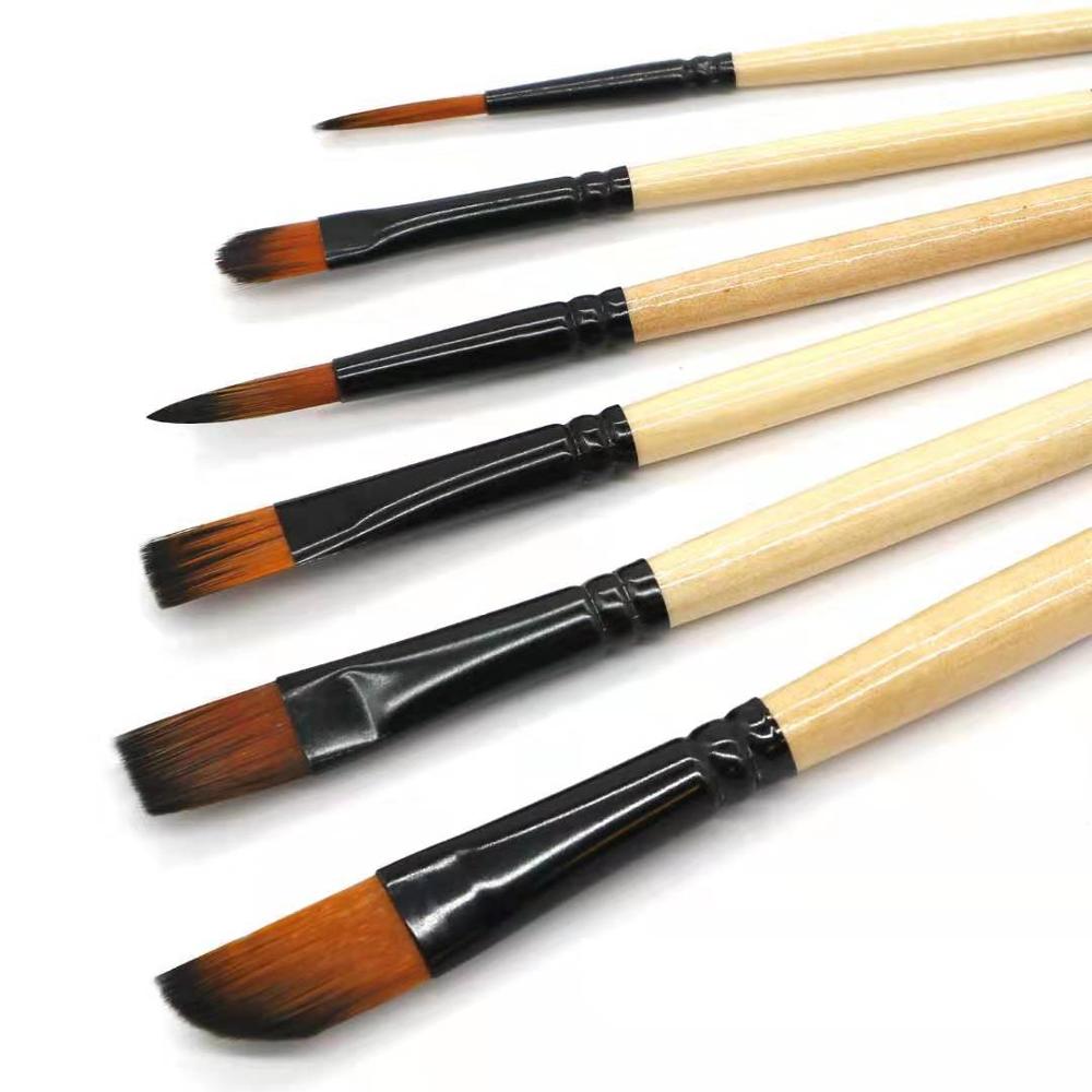 COROT-Juego de pinceles de nailon para pintar, Set de pinceles para pintar con pelo de nailon, diferentes cabezales, varilla corta, pincel acrílico al óleo, suministros de arte para acuarela, 6 uds.