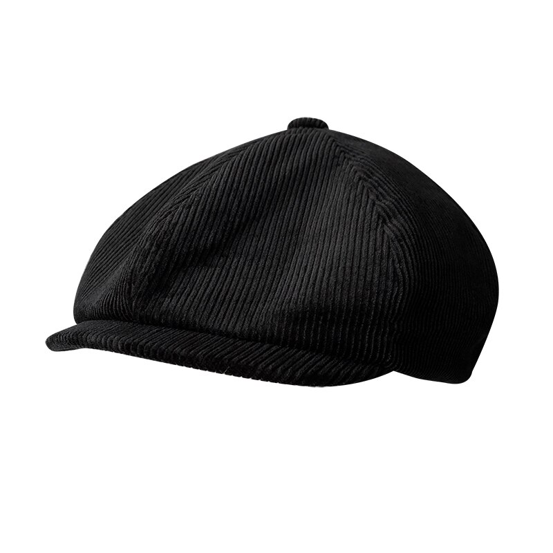 Retro Winter Caps For Men Corduroy Newsboy Hat Woman Flat Cap Male Warm Cap Dad Outdoors Casual Octagonal Cap Gatsby Hat BJM34: black / XL