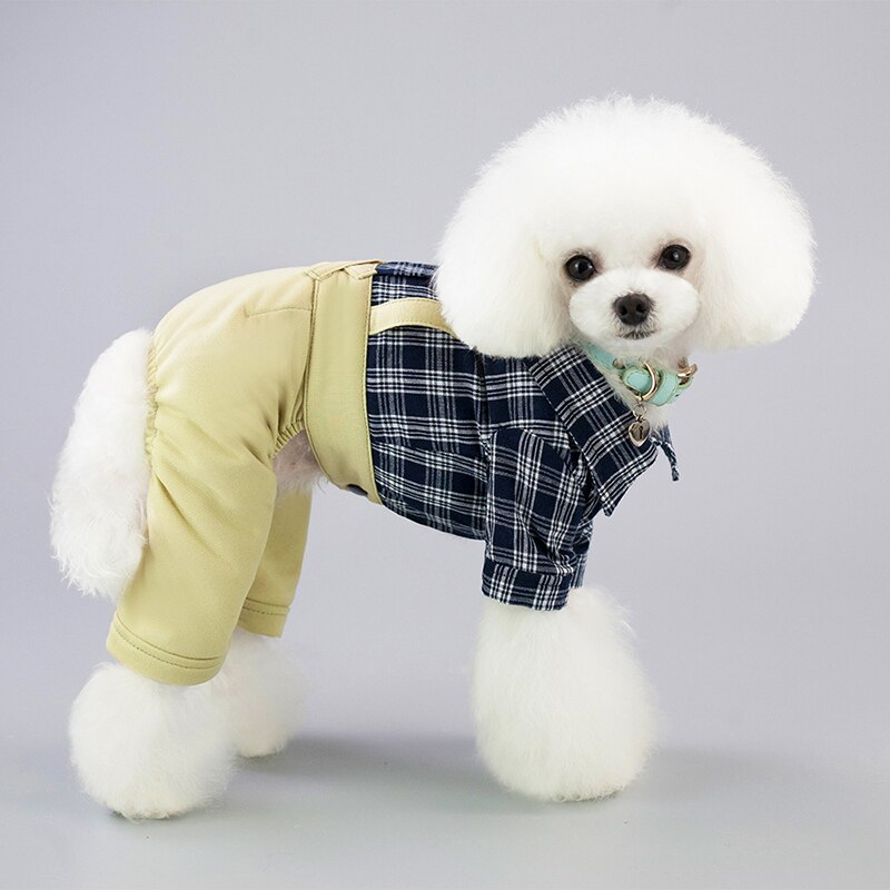 Cotton Dog Jumpsuit - Hat Cap Puppy Small Dog Clothes-  Yorkshire Pomeranian Clothing Overalls (W5)(W7)