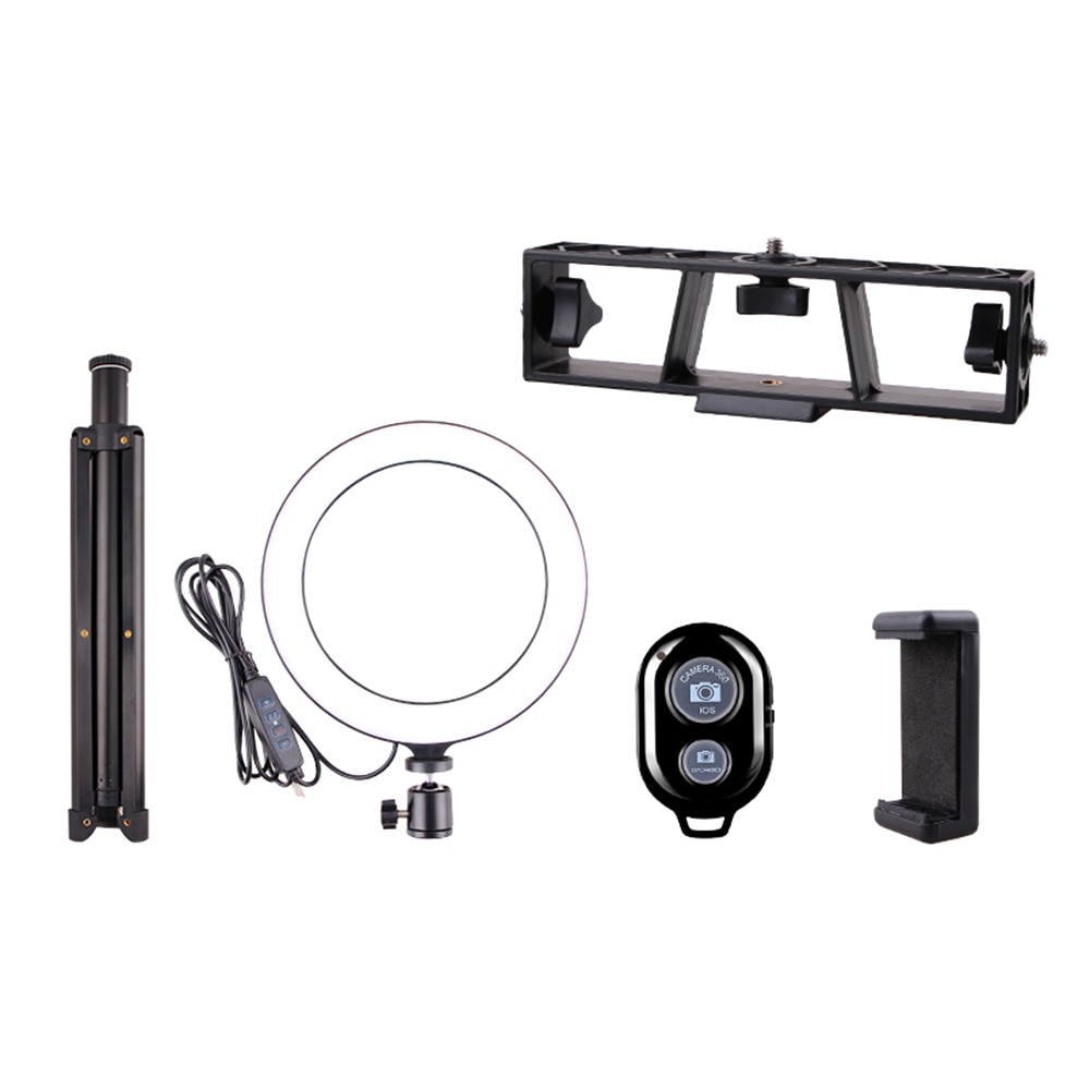 Fotografering makeup lampe spejl led selfie lys 260mm dæmpbar make up kamera telefon lampe med bordstativ telefon holder stand