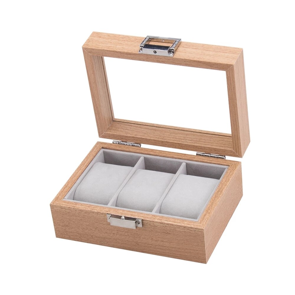 6 Grids Luxe Houten Horloge Doos Horloge Houder Doos Voor Horloges Mannen Glas Top Sieraden Organizer Box 1 2 3 slots Horloge Organizer: Wooden 3 slot Box