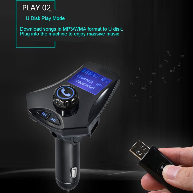 Auto  mp3 -speler draadloze bluetooth fm-zender modulator usb-lader groot lcd sn-scherm voor karren auto's vrachtwagens