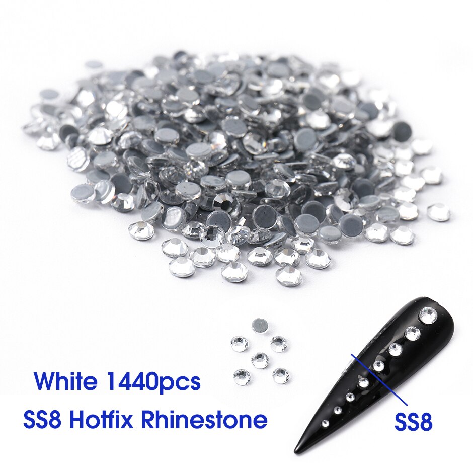 1440pc super glitter krystal ab  ss3-ss20 hotfix rhinsten på negle dekoration fix flad ryg strass nail art sten  le1610: Hvid  ss8