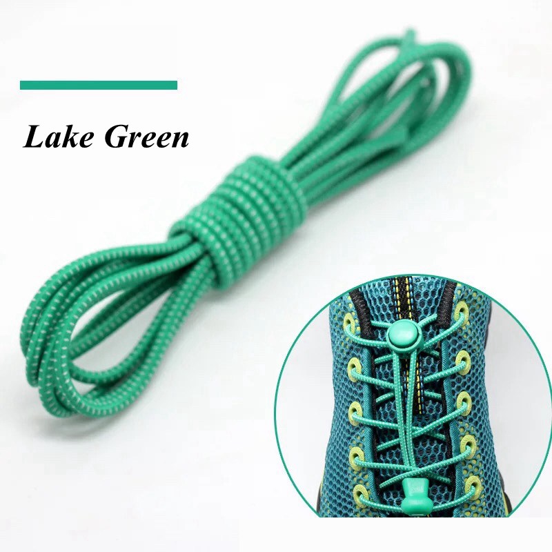 1 Paar Elastische Veters Ronde Locking No Tie Schoenveters Kids Adult Quick Lui Veters Rubber Sneakers Schoenveter 22 Kleuren: Lake green