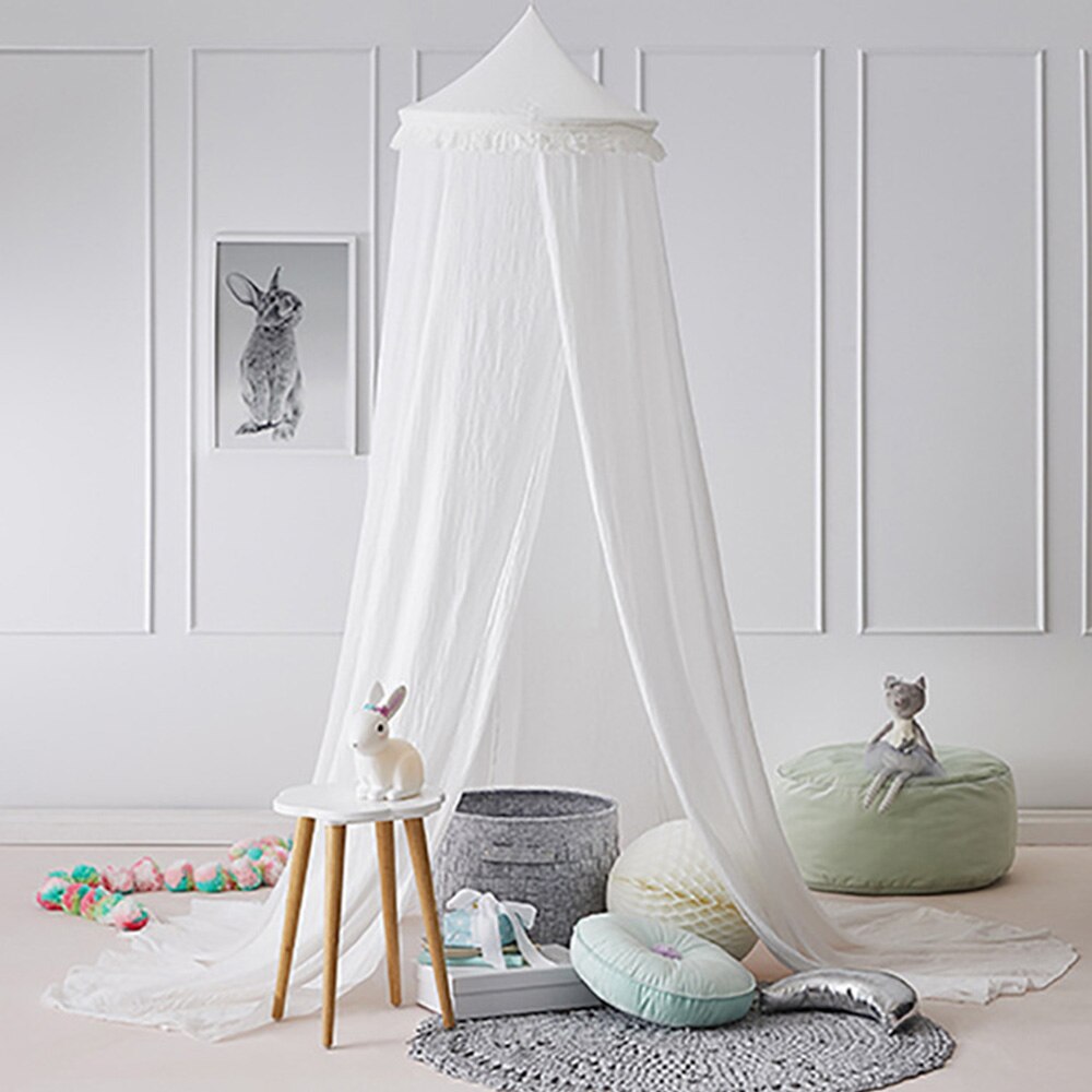 Chiffon Baby Canopy Mosquito Net Kids Play Tent Anti Mosquito Princess Round Bed Canopy Kids Room Decoration Canopy Mosquito Net: White