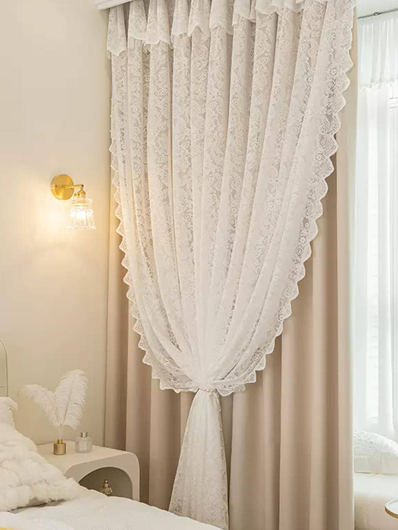 Cortina de renda de dupla camada de luxo leve pastoral coreana 1 unidade