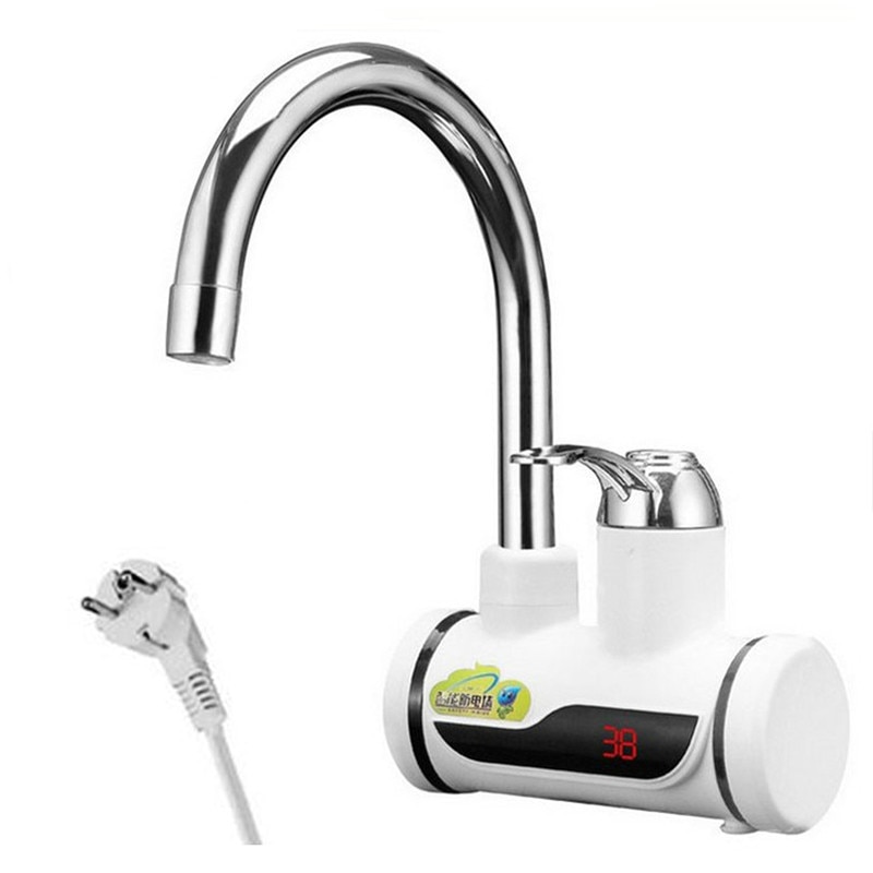 Kitchen Tankless Water Heater 220V 3000W Electric Faucet Boiler Water Electric Heating Tap Element with Temperature Display