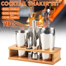 Bartender Kit Copper Coated 304 Stainless Steel Mixer Martini Bar with Bamboo Stand Cocktail Maker Cocktail Shaker Tools Set