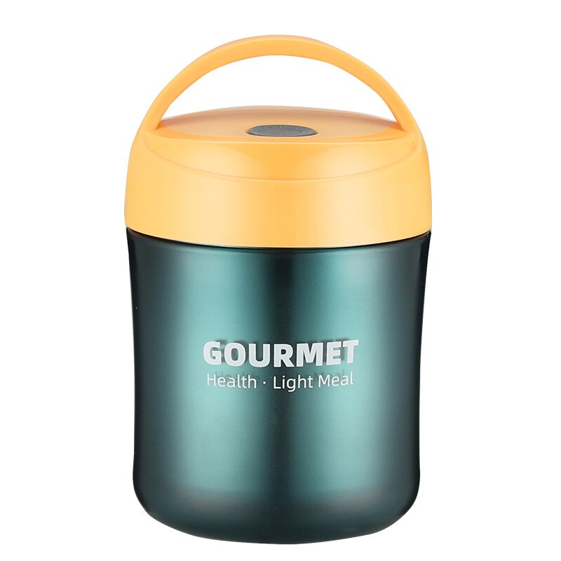 Thermos en acier inoxydable de 500ml, boîte à déjeuner avec cuillère pour enfants à l&#39;école, sans BPA, Mini bouteille de soupe, récipient pour aliments chauds: Green Yellow