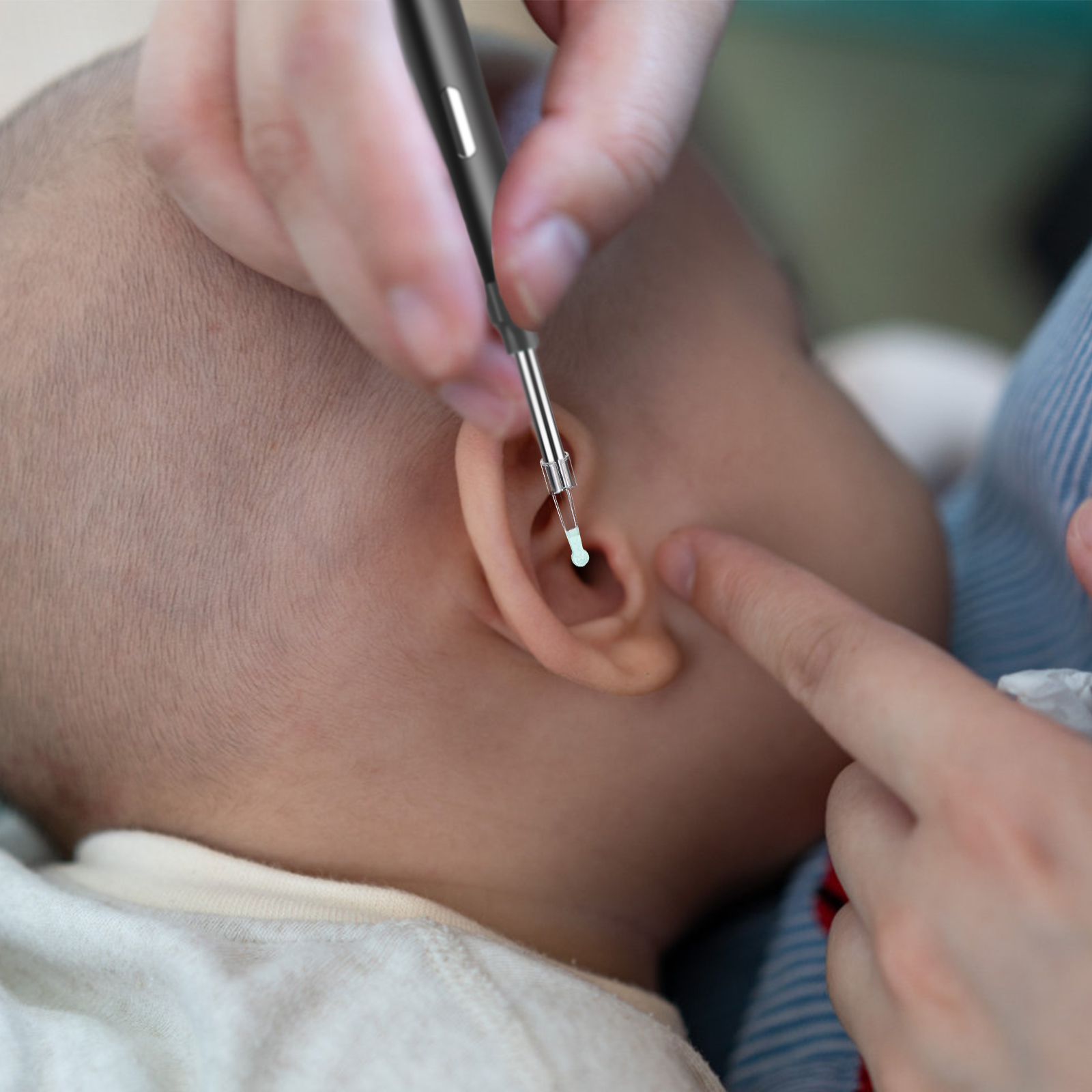 6 stk. øreskjehodetilbehør, reservetupper for fjerning, silikonrengjøringsverktøy, baby synlig ørevoksfjerner, kameraskje