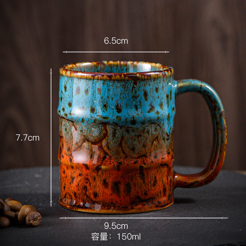 Colored Kiln-changed Coffee Cup 150ml Oil Barrel Shape Mug Office Simple Tea Cup Casual Coffee Shop Drinkware Afternoon Tea Set: Red