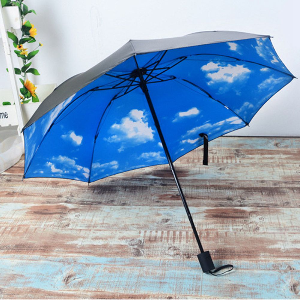 Trekker Baby Communicatie netwerk Zomer Vouwen Regenachtige Paraplu Anti-Uv Regendicht Paraplu Zon  Bescherming Parasol Blauwe Hemel Witte Wolken Gedrukt Zon Vrouwelijke –  Grandado