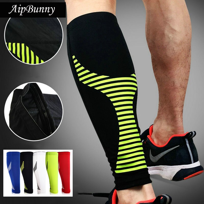 1 stks Streep Geen Slip Compressie Ademende Quick Dry Fietsen Beenwarmer Running Jogging Scheenbeschermer Kalf Protector Wandelen Brace
