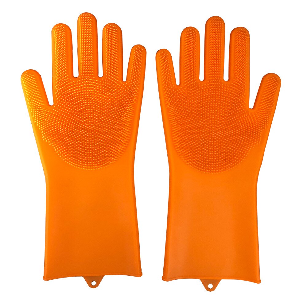 2pcs Silicone Cleaning Gloves Multifunction Magic Silicone Dish Washing Gloves For Kitchen Household Silicone Washing: Orange