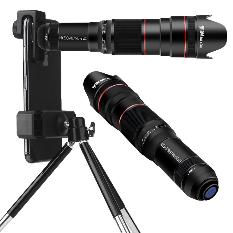HD 50X Phone Lens Camera Telephoto Zoom Monocular Telescope Lens SelfieTripod For All Smartphones Adjustable Cell Phone Lenses