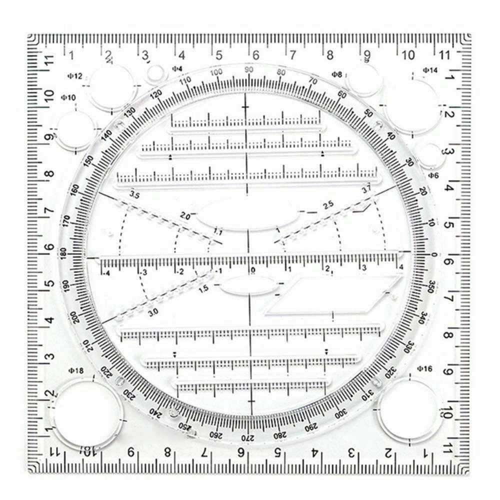 Multifunctional Geometric Ruler Drawing Ruler Drawing Template Measuring Tool Plastic Draft Rulers for School Office Supplies: Black