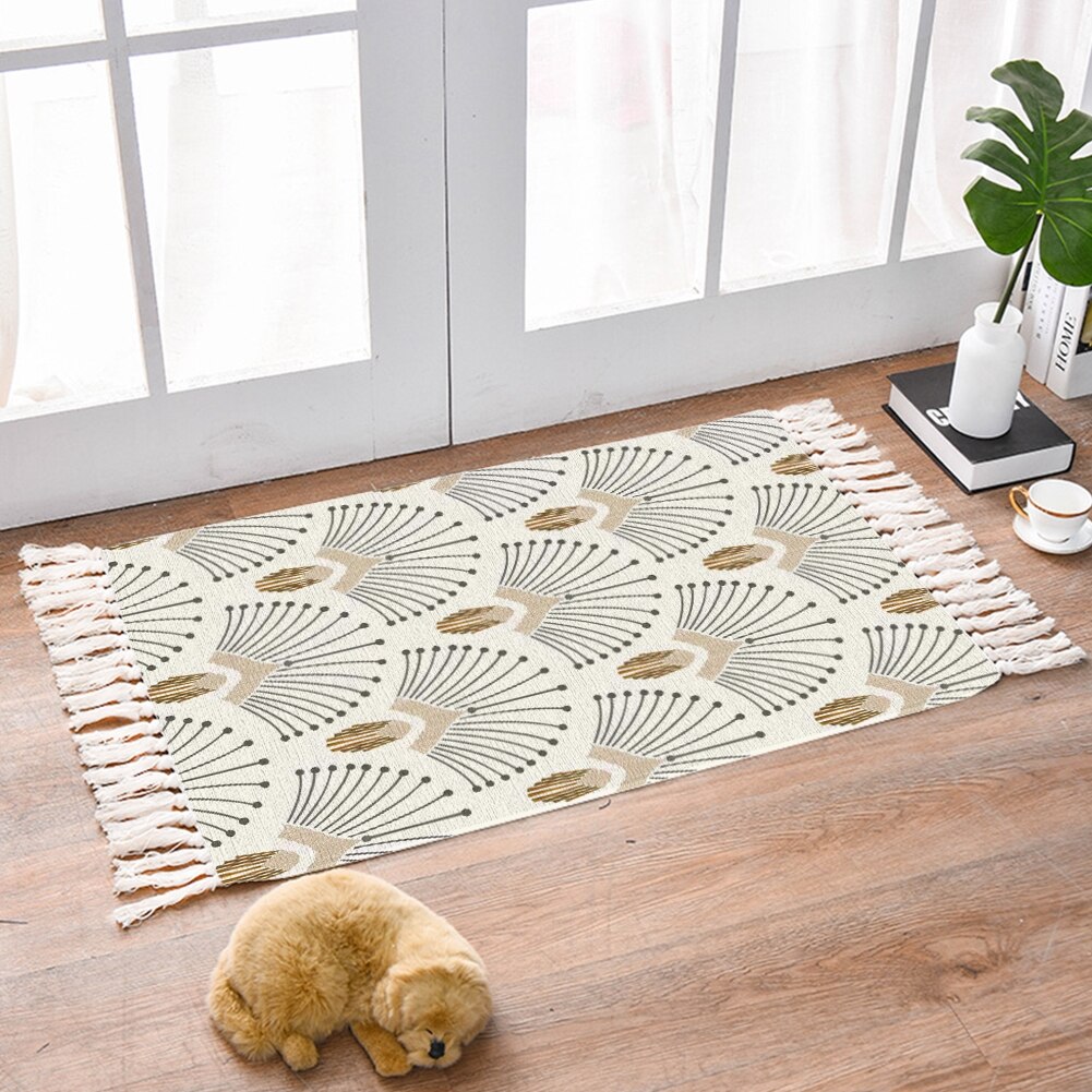 Tassel Plant Pattern Carpet Bedside Geometric Floor Mat Living Room Bedroom Home Decor: M / C