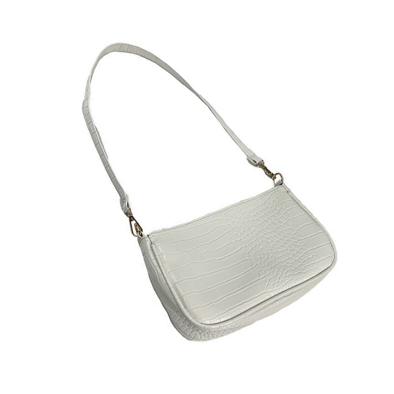 Bolso de mano Baguette con patrón de cocodrilo para mujer, cadena nueva, bolso de hombro pequeño, de bolsos de cuero,: White 2