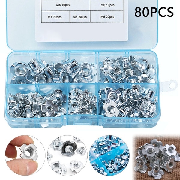 80PCS M3 M4 M5 M6 M8 Zinc Plated Four Claws Nut Blind Inserts Nut for Wood Furniture bolt and nut metic nut and bolt assortment
