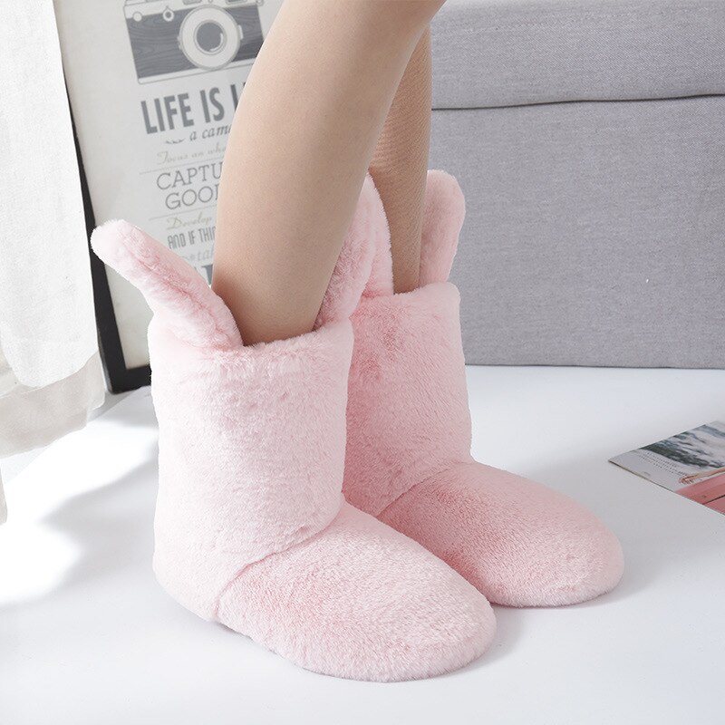 Millffy – bottes chaudes antidérapantes en velours et oreilles de lapin pour femme, chaussures d'intérieur en coton: Pink / 10