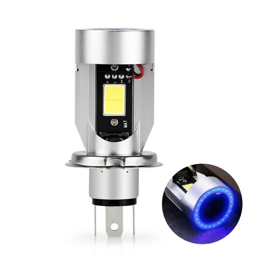 1PC/azul/rojo Ojo de Ángel H4 LED faro de la motocicleta DRL moto HS1 Ba20d bombilla accesorios Scooter 12V luz faro I6G7: blue