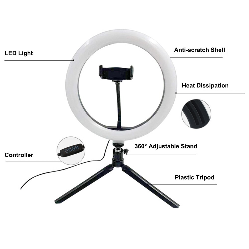 26cm LED Ring Licht 10 Zoll Dimmbare Selfie Lampe mit Stativ Fotografie Kamera Telefon Licht für machen-hoch Video Live