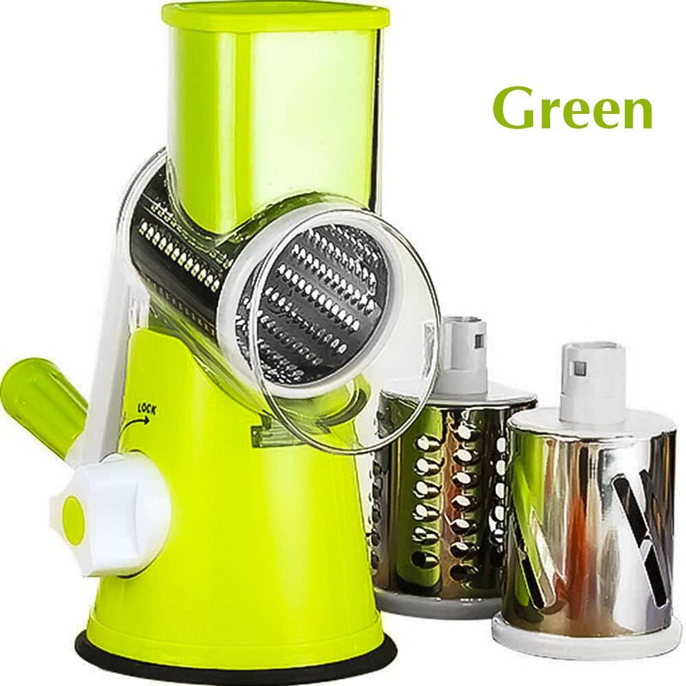 Round Mandoline Slicer Vegetable Cutter Manual Potato Julienne Carrot Slicer Cheese Grater Stainless Steel Blades Kitchen Tool: green