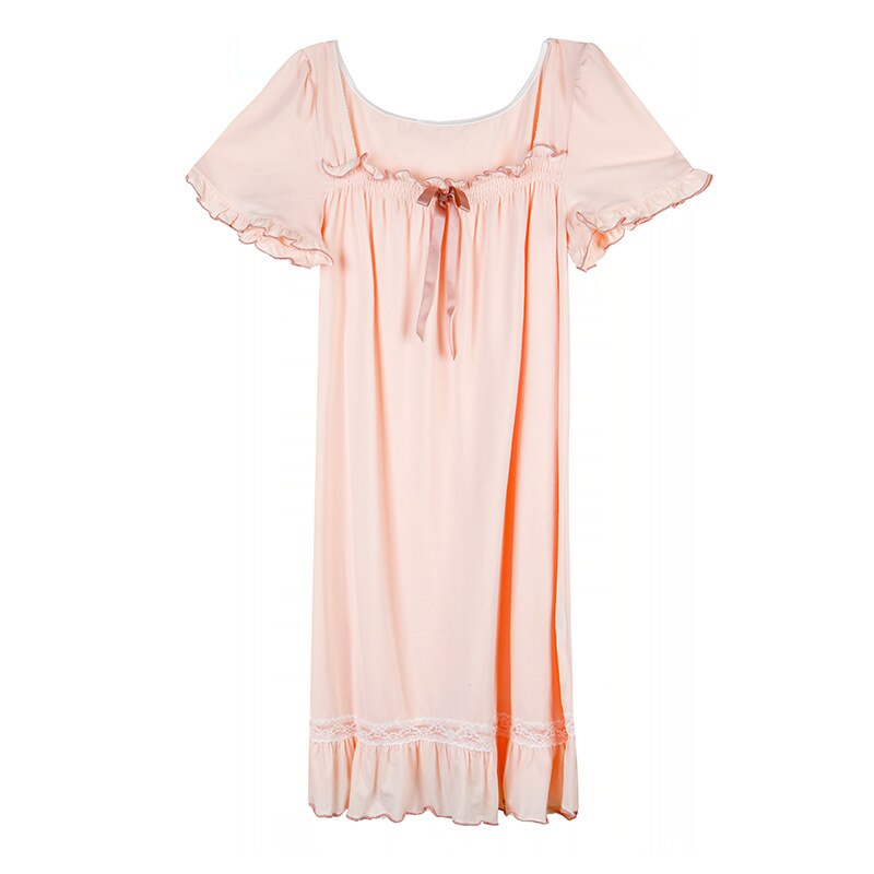 Women Vintage Nightgowns Nighty Cotton Viscose Lace Splice Peignoir Sleepwear White Pink Retro Victorian Night Dress Nightwear