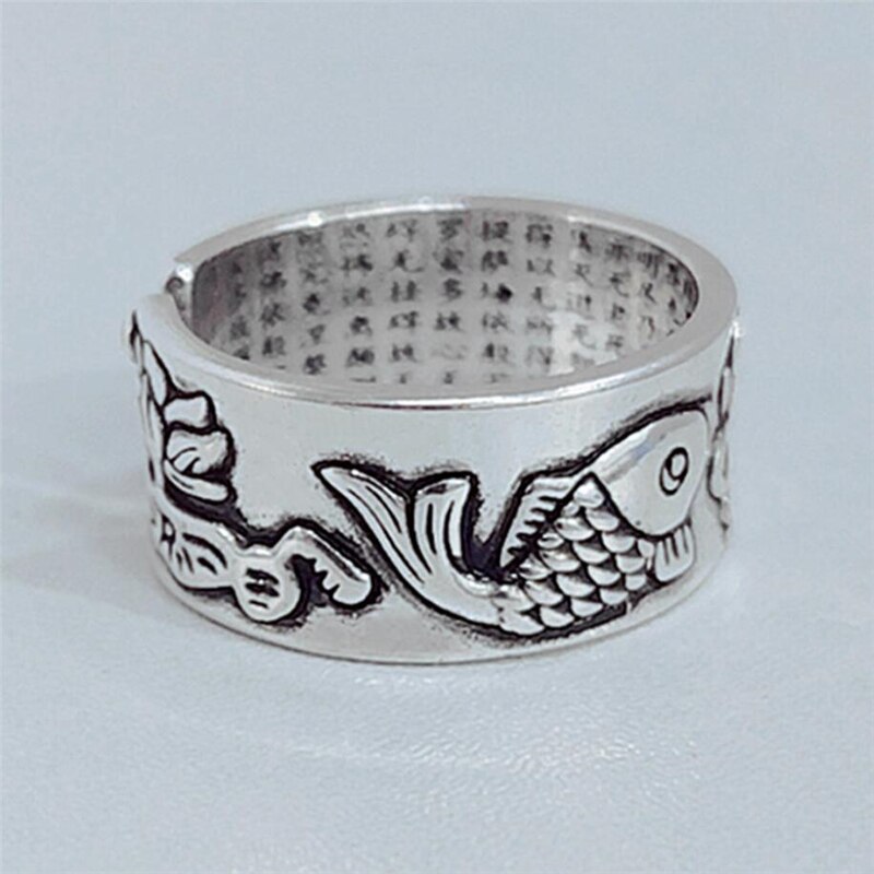 Zool geheugen boeddhisme hart lotus inktvis retro 925 sterling zilver vrouwelijke aanpasbare openingsringen sri 463