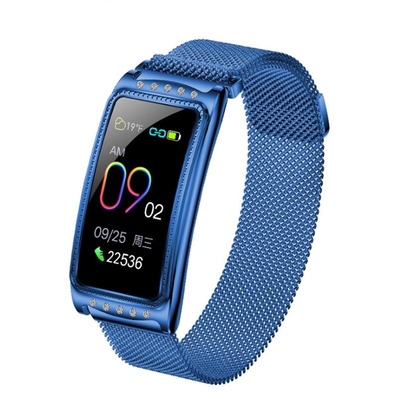 Smartwatch Damski F28 - Tętno, Ciśnienie Krwi, Tlen, Przypomnienie o Okresie, Bransoletka Fitness: Niebieski