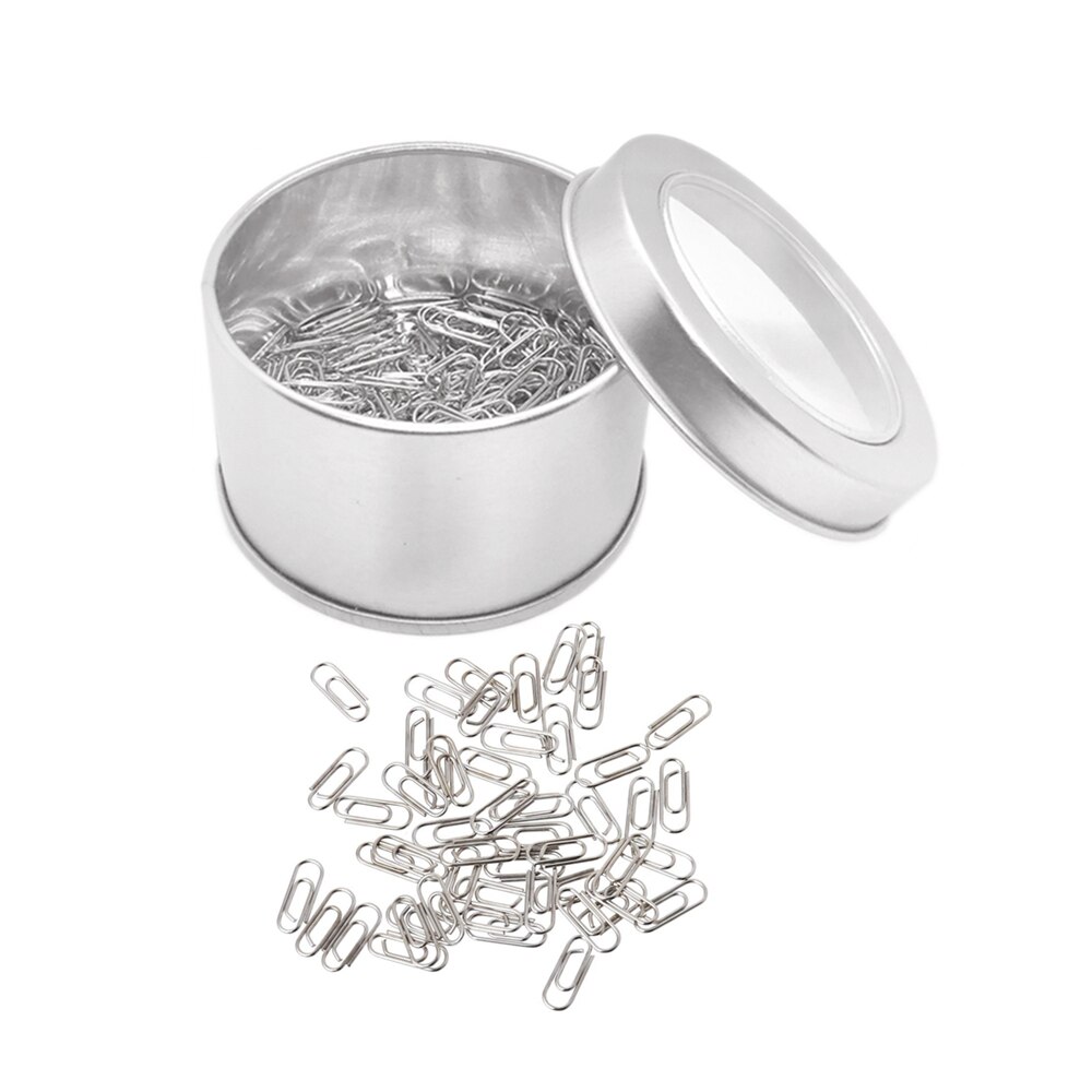 200 Pcs Silver Mini Paperclip Super Leuke Tiny Paperclips 3/5 "Roestvrij Staal In Zilver Blik Paperclip Houder kantoor Clips