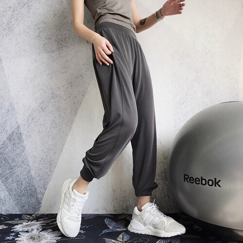 Sports Pants Women Loose Yoga Pants Sports Trousers Exercise Fitness Running Jogging Loose Workout Sport Pants Hip Hop Dance: SSR9-21 Grey / L