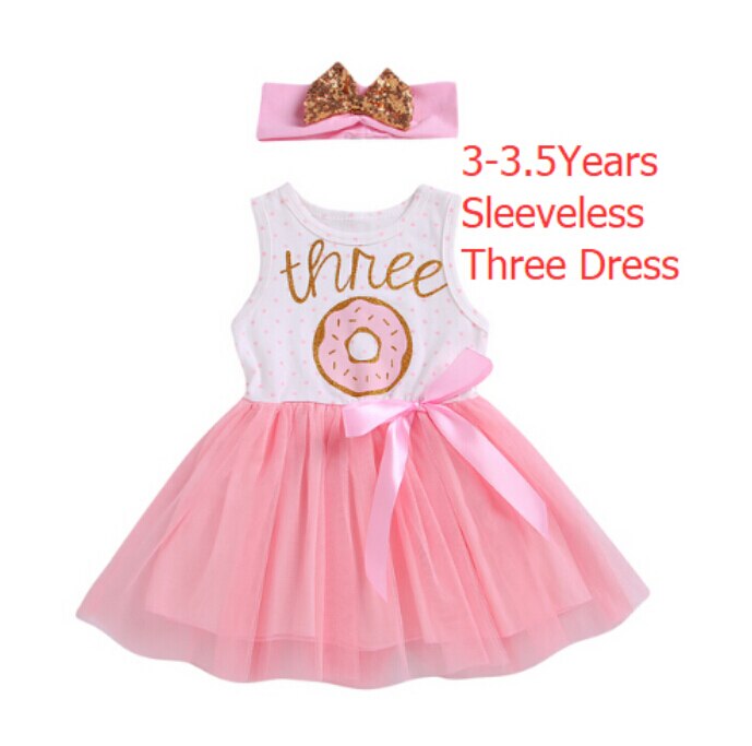1st 2nd 3rd Third Birthday Donut Polka Dot Dress Girls Toddler Outfits Tutu Dresses Princess Party Dress