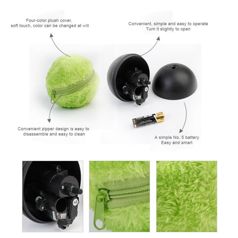 Gato-aspiradora automática con pelota mágica de juguete para mascotas, con 4 cubiertas de felpa de electricidad estática, juguete para quitar el polvo