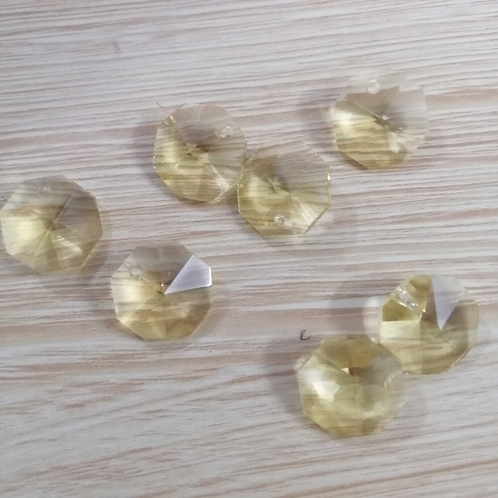 Camal 20Pcs (Een Gat) geel 14Mm Kristal Achthoekige Losse Kraal Prisma Kroonluchter Lamp Deel Bruiloft Middelpunt Opknoping Decor